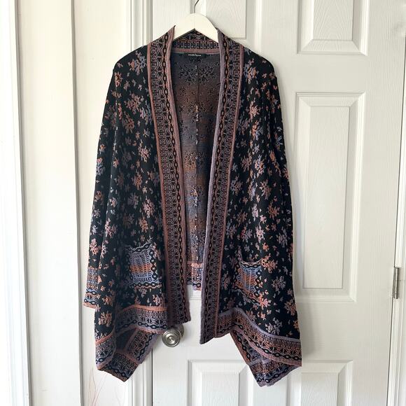 Nanette Lepore Bianca Jacquard Black Copper Purple Patterned Wool Cardigan Large - Picture 2 of 11
